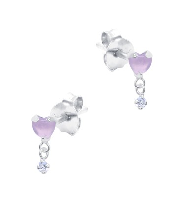 Pink Heart with Hanging CZ Silver Stud Earring STS-6341